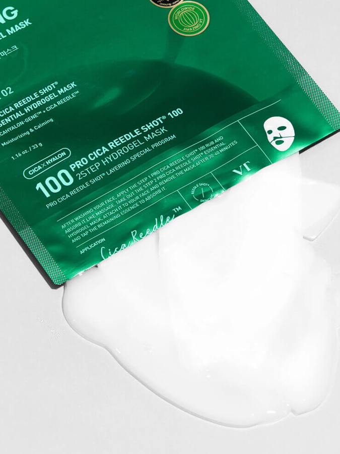 Двухфазная гидрогелевая маска с центеллой для снятия покраснений и укрепления кожи VT COSMETICS Pro Cica Reedle Shot 100 2 Step Hydrogel Mask, 1,5 г + 33 г