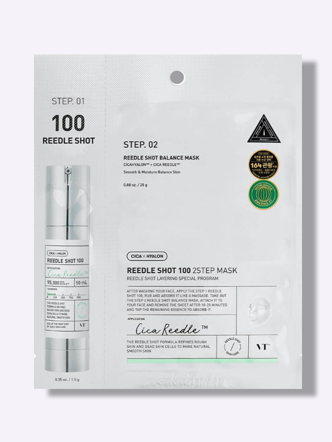 Балансирующая двухфазная тканеевая маска с микроиглами VT COSMETICS Reedle Shot 100 2Step Mas", 1,5 г + 25 г 