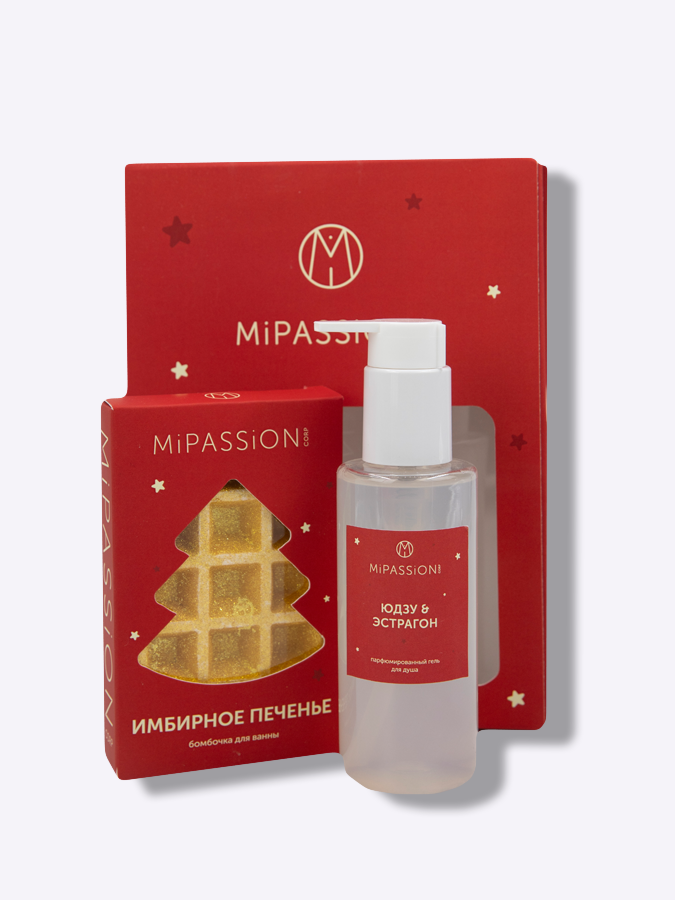 Новогодний подарочный набор в сумочке MiPASSION с гелем для душа и бомбочкой для ванны, 2 items