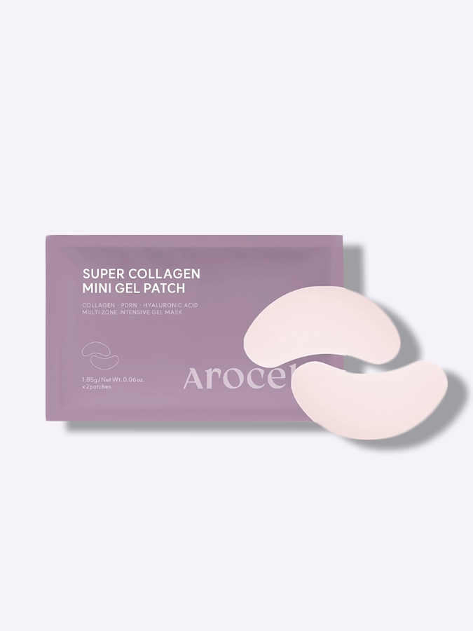 Антивозрастные коллагеновые патчи для глаз с ПДРН, ретинолом и пептидам AROCELL Super Collagen Eye Gel Patch, 1 пара