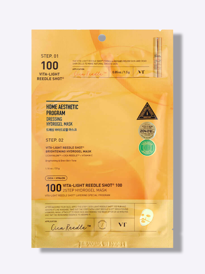 Осветляющая гидрогелевая маска с микроиглами VT COSMETICS Vita-Light Reedle Shot 100 2 Step Mask, 1,5 г + 33 г