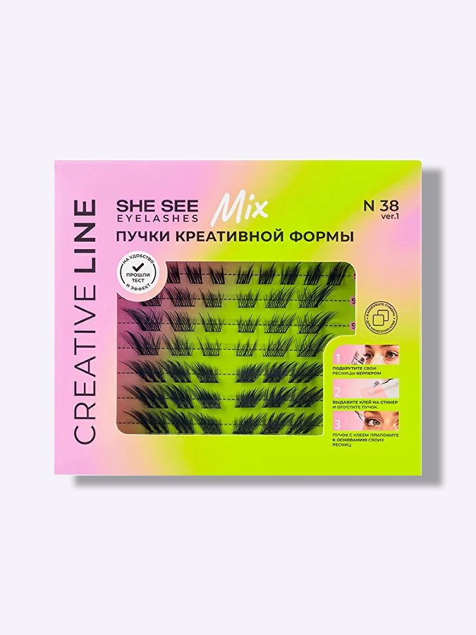 Накладные ресницы МИКС "КОШАЧИЙ ИЗГИБ" N38 ver.1 SHE SEE EYELASHES CREATIVE LINE MIX №38.1