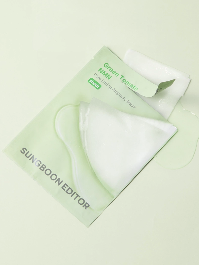 Тканевая маска для сужения пор на основе экстракта томата Sungboon Editor Green Tomato NMN Pore Lifting Ampoule Mask, 23 г