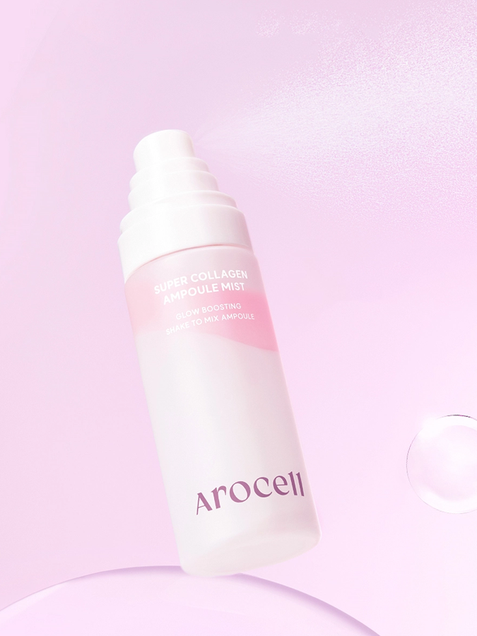Двухфазная коллагеновая сыворотка-мист с PDRN и розовым маслом для сияния кожи AROCELL Super Collagen Ampoule Mist, 80 мл