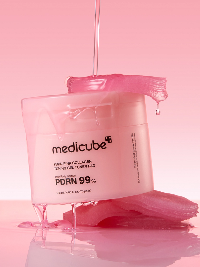 Ультратонкие гелевые тонер-пэды с ПДРН для упругости кожи Medicube PDRN Pink Collagen Toning Gel Toner Pad, 70 шт