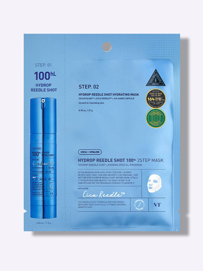 Двухфазная увлажняющая тканевая маска с микроиглами VT COSMETICS Hydrop Reedle Shot 100hl 2 Step mask, 1,5 г + 27 г