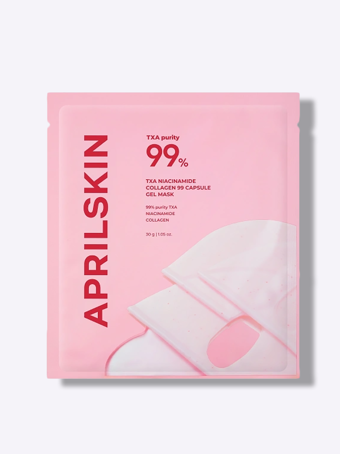Гидрогелевая маска для лица для выравнивания тона и текстуры кожи APRILSKIN TXA Niacinamide Collagen 99 Capsule Gel Mask, 30 г Гидрогелевая маска для лица для выравнивания тона и текстуры кожи APRILSKIN TXA Niacinamide Collagen 99 Capsule Gel Mask, 30 г
