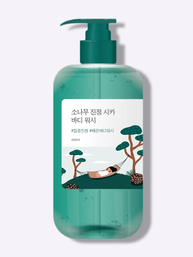 Успокаивающий гель для душа с центеллой и комплексом кислот Round Lab Pine Calming Cica Body Wash, 400 мл