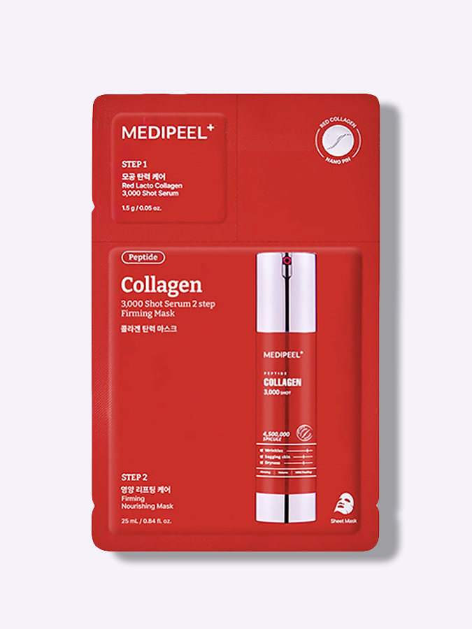 Двухэтапная тканевая маска для гладкости, сияния и тонуса кожи лица Medi-Peel Peptide Collagen 3000 Shot Serum 2 Step Mask, 25 мл