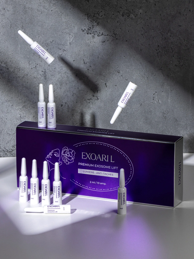Интенсивные омолаживающие ампулы для лица с высокой концентрацией экзосом и пептидов EXO ARI L Premium Exosome Lift Lumière Anti-Taches, 10* 2 мл