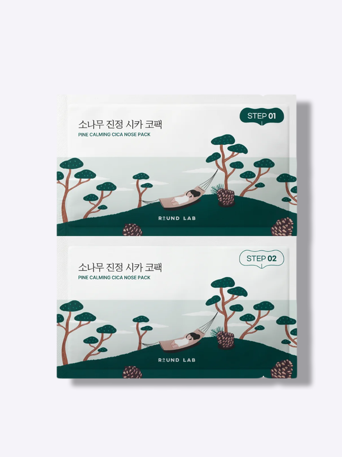 Двухступенчатая маска для носа против чёрных точек Round Lab Pine Calming Cica Nose Pack, 1 шт