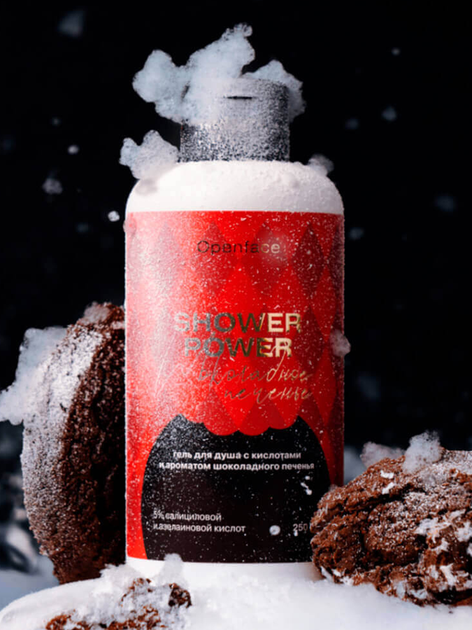 Мягкий обновляющий гель для душа с 5% кислот с лимитированным ароматом "Шоколадное печенье" Openface Shower Power, 250 мл