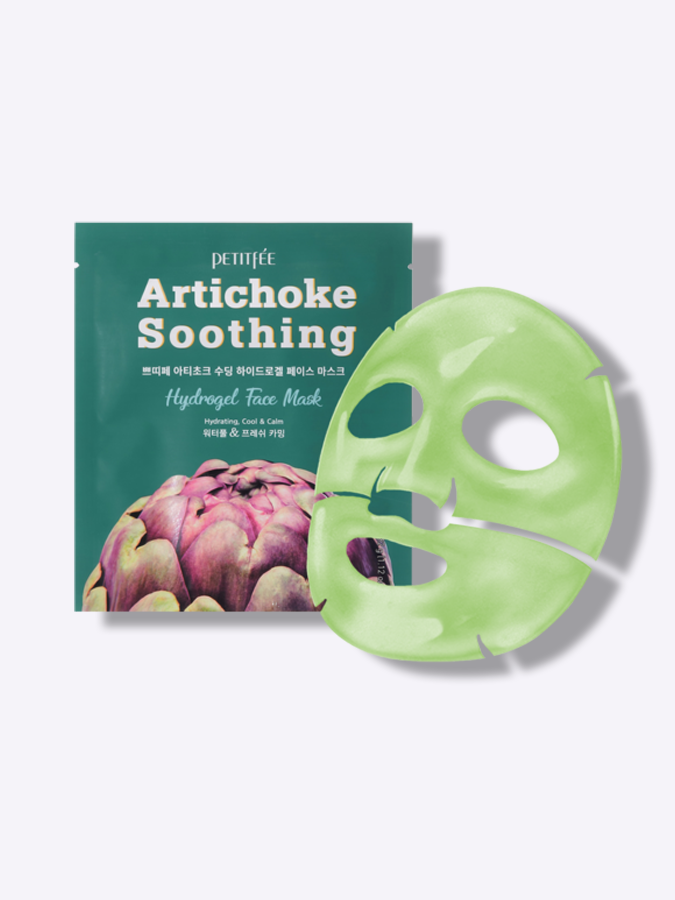 Успокаивающая гидрогелевая маска для лица против отёчности с экстрактом артишока Petitfee Artichoke Soothing Hydrogel Face Mask, 32г