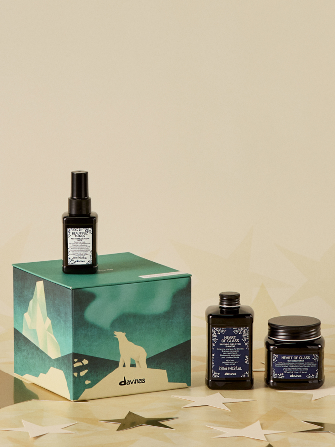 Набор для сияния волос цвета блонд “Mysterious Polar Regions” с лимитированным продуктом Davines 2025 Heart Of Glass, 3 items